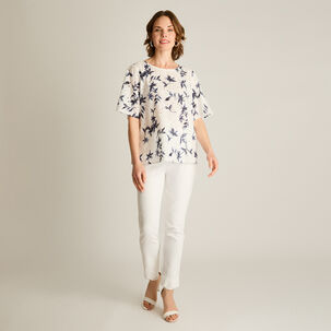 Blusa Con Botón En Espalda Manga Corta Cuello Redondo Mujer Lorenzo Di Pontti